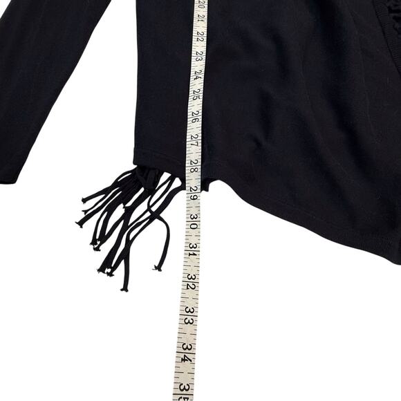 NWT INC Black Fringe Shawl Drape Front Top Long Sleeve Shoulder Buckle - Picture 14 of 16